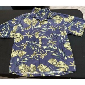 Milano Bay Shirt Mens XL Blue Hawaiian Tropical Rayon Short Sleeve Button-Up